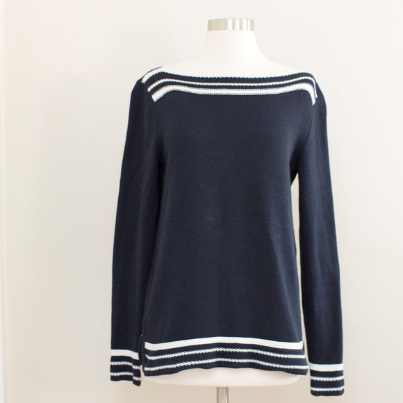 LOFT Sweaters - Loft Navy Boat Neck Cotton Sweater S
